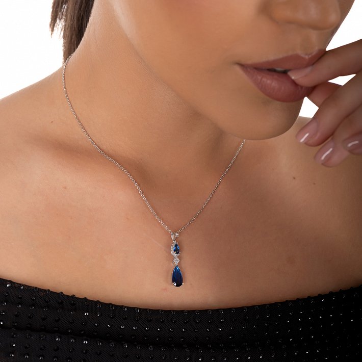 Oxzen κολιέ ασημένιο μακρύ με ζιργκόν