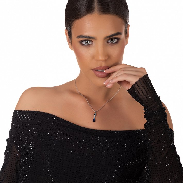 Oxzen κολιέ ασημένιο μακρύ με ζιργκόν