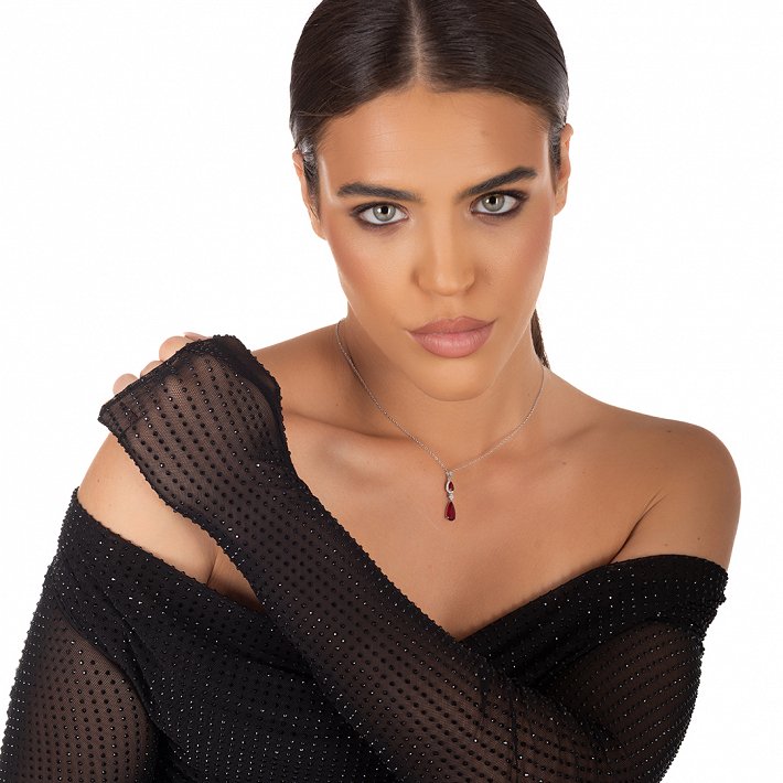 Oxzen κολιέ ασημένιο μακρύ με ζιργκόν