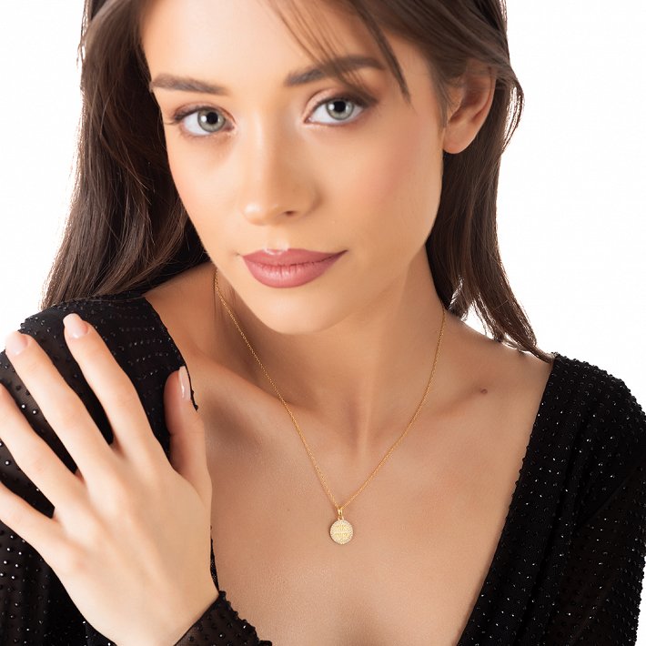 Oxzen ασημένιο κολιέ Κωνσταντινάτο με λευκά ζιργκόν