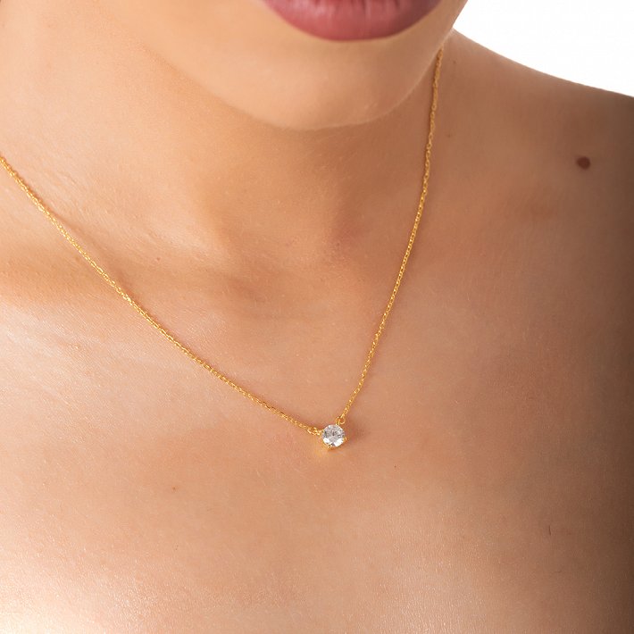 Oxzen ασημένιο κολιέ, μονόπετρο ζιργκόν