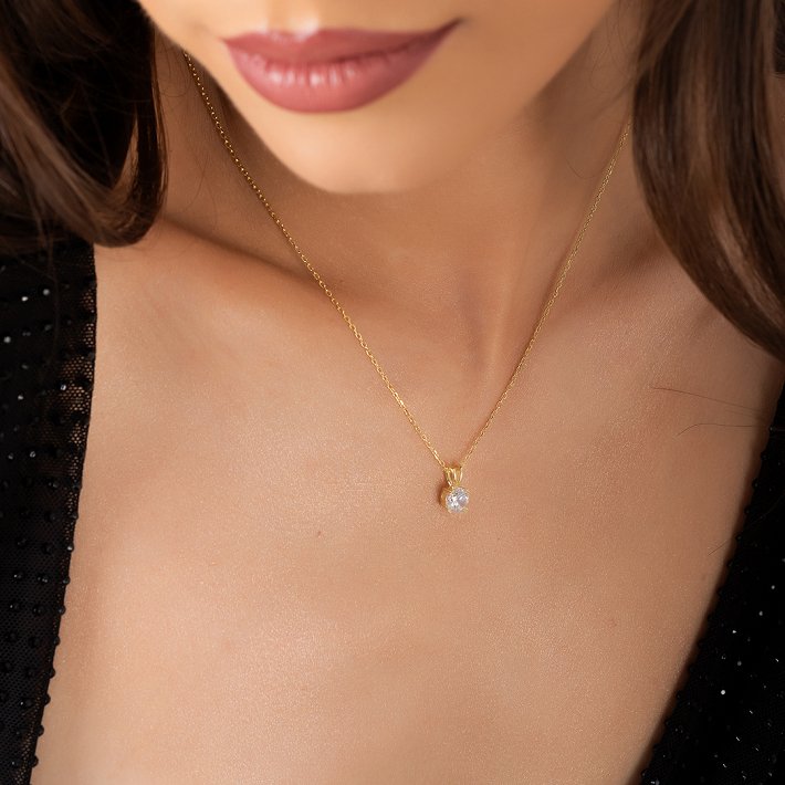 Oxzen ασημένιο κολιέ, μονόπετρο ζιργκόν