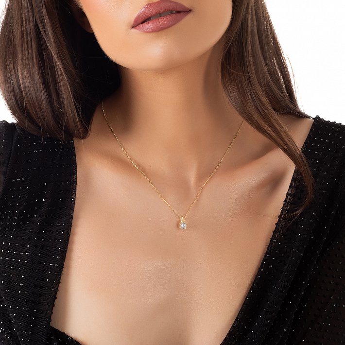 Oxzen ασημένιο κολιέ, μονόπετρο ζιργκόν