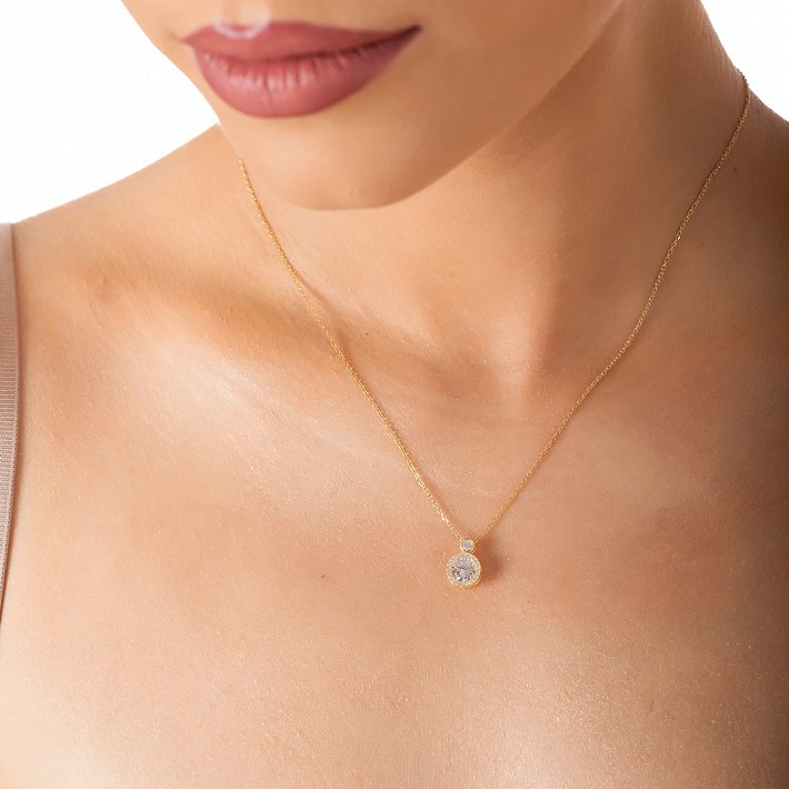 Oxzen ασημένιο κολιέ, μονόπετρο με ζιργκόν