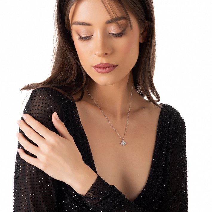 Oxzen ασημένιο κολιέ με ζιργκόν