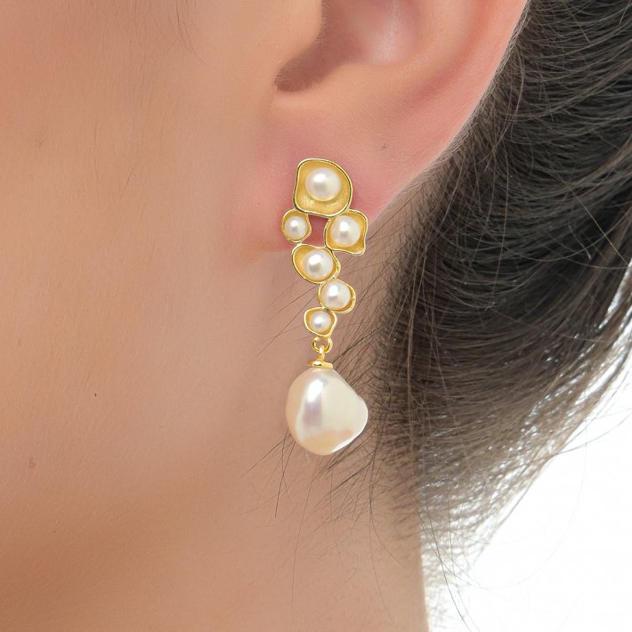 Oxzen σκουλαρίκια κρεμαστά ασημένια χειροποίητα με πέρλες Majorica