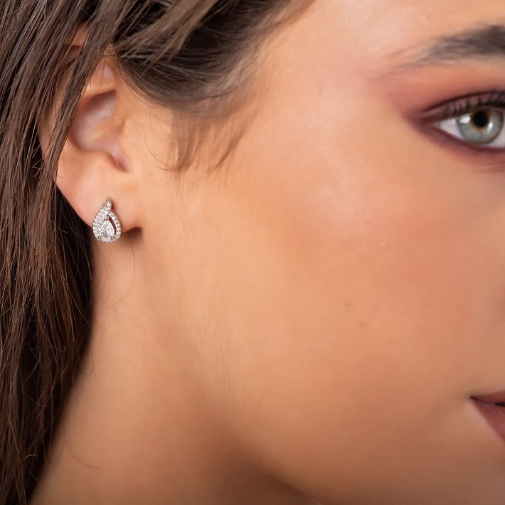 Oxzen σκουλαρίκια καρφωτά ασημένια φλόγα με ζιργκόν