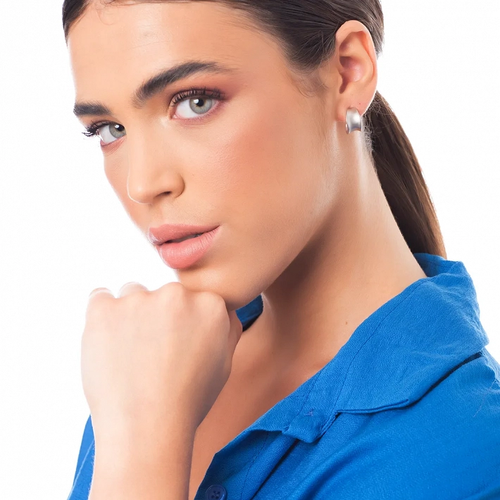 Oxzen ασημένιο σκουλαρίκι ματ κρίκος φαρδύς