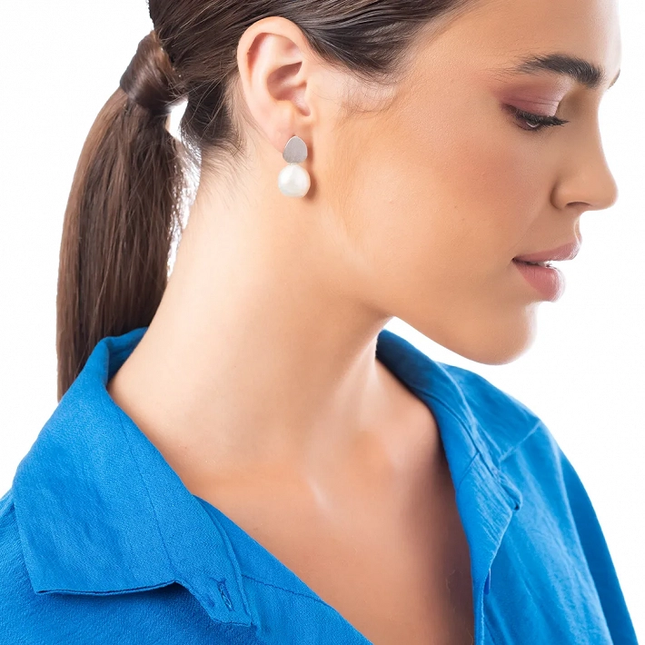 Oxzen σκουλαρίκι ασημένιο με ακατέργαστη πέρλα