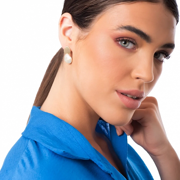 Oxzen σκουλαρίκι ασημένιο με ακατέργαστη πέρλα