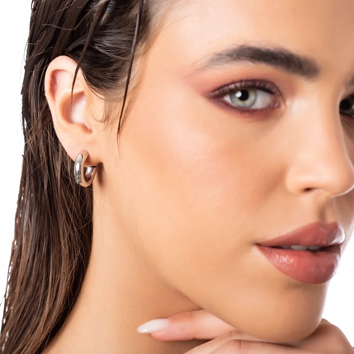 Oxzen σκουλαρίκι κρίκος ασημένιος στρόγγυλος 15mm