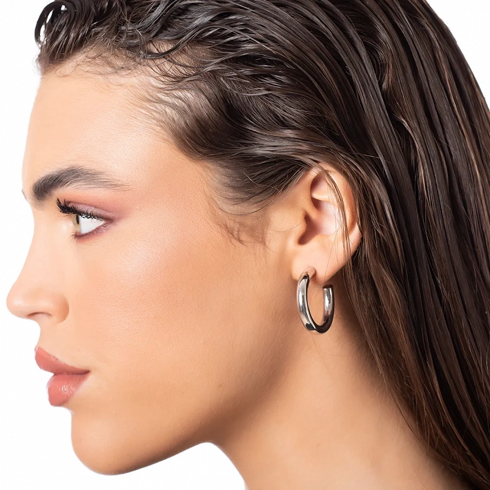 Oxzen σκουλαρίκι κρίκος ασημένιος στρόγγυλος 25mm