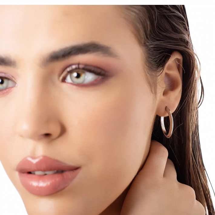 Oxzen σκουλαρίκι κρίκος ασημένιος οβάλ 18mm