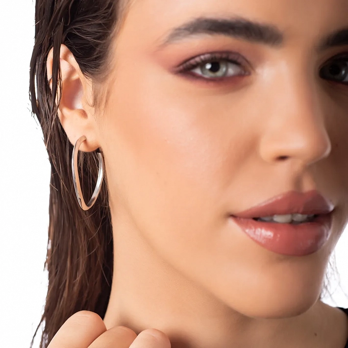 Oxzen σκουλαρίκι κρίκος ασημένιος οβάλ 30mm