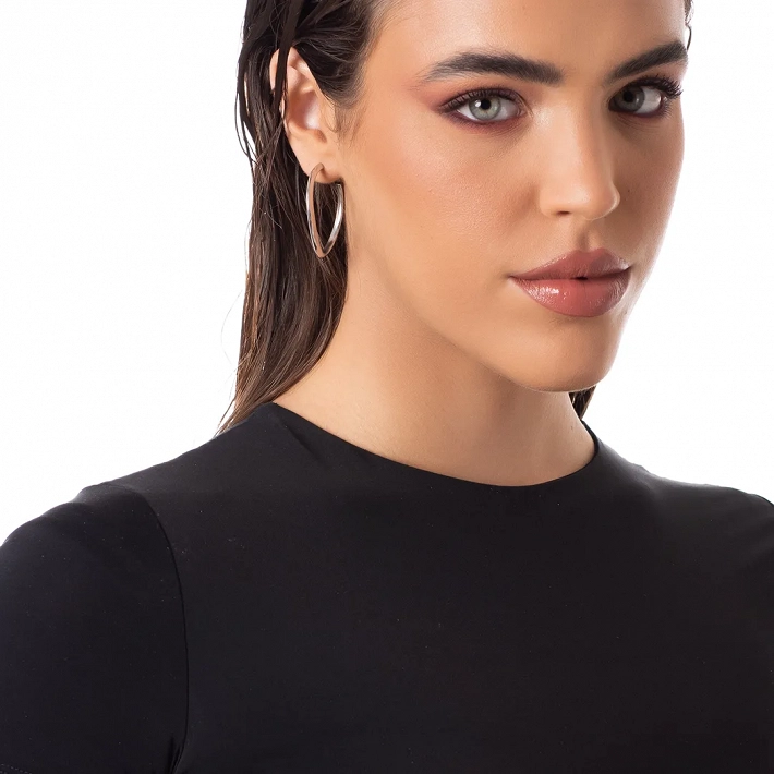 Oxzen σκουλαρίκι κρίκος ασημένιος οβάλ 30mm