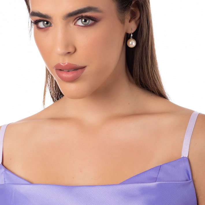 Oxzen σκουλαρίκι ασημένιο με κρεμαστή πέρλα