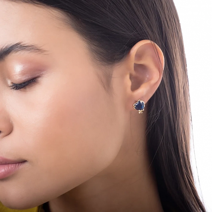 Oxzen σκουλαρίκια καρφωτά ασημένια με μπλε καρδιά