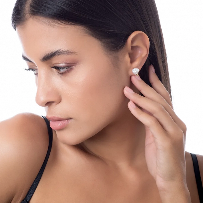 Oxzen σκουλαρίκια καρφωτά ασημένια, χειροποίητα με πέρλα