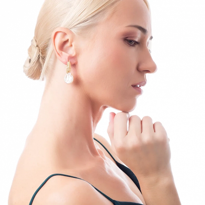 Oxzen σκουλαρίκια κρεμαστά ασημένια χειροποίητα με πέρλα