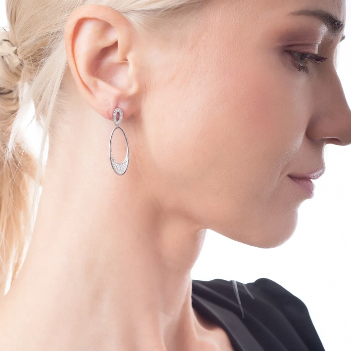 Oxzen σκουλαρίκια κρεμαστά ασημένια με λευκά ζιργκόν