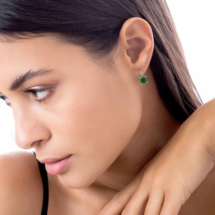 Oxzen σκουλαρίκια κρικάκια μικρά ασημένια με τετράγωνο ζιργκόν