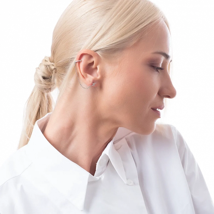 Oxzen σκουλαρίκια ασημένια ear cuff με αστραπή και ζιργκόν