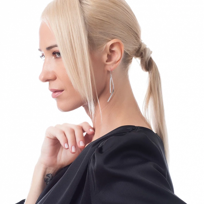 Oxzen σκουλαρίκια κρεμαστά ασημένια διπλά με λευκά ζιργκόν