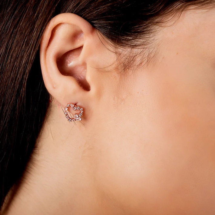 Oxzen σκουλαρίκι ασημένιο καρδιά με λευκά ζιργκόν