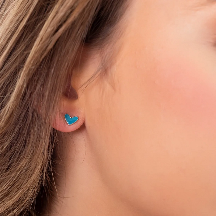 Oxzen ασημένιο παιδικό σκουλαρίκι καρδιά με σμάλτο