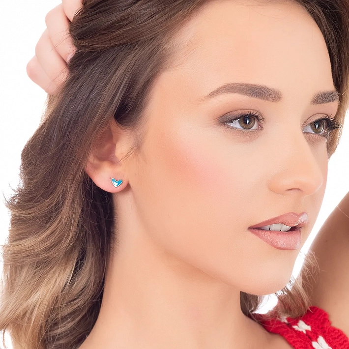 Oxzen ασημένιο παιδικό σκουλαρίκι καρδιά με σμάλτο