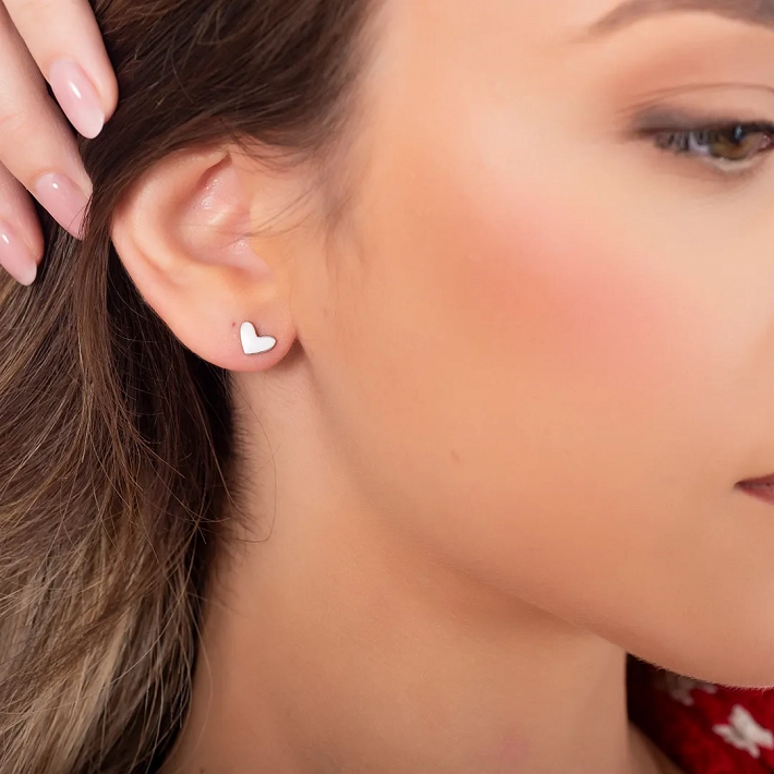 Oxzen ασημένιο παιδικό σκουλαρίκι καρδιά με σμάλτο