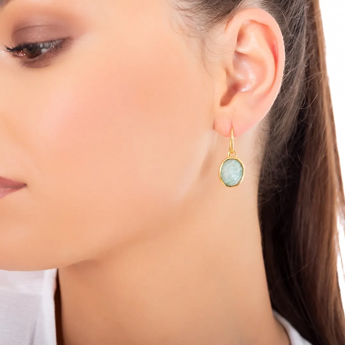 Oxzen σκουλαρίκια κρεμαστά ασημένια με φυσική πέτρα αμαζονίτη