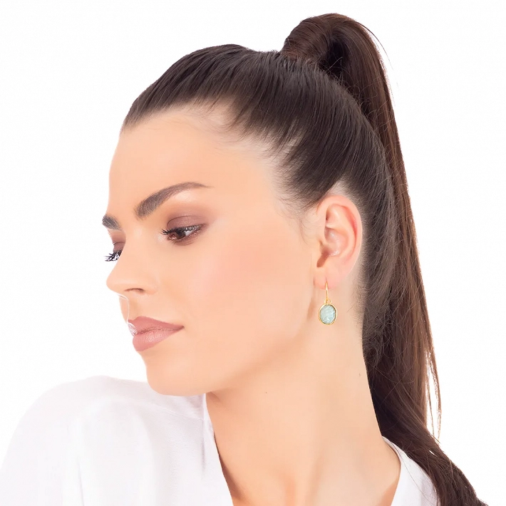 Oxzen σκουλαρίκια κρεμαστά ασημένια με φυσική πέτρα αμαζονίτη