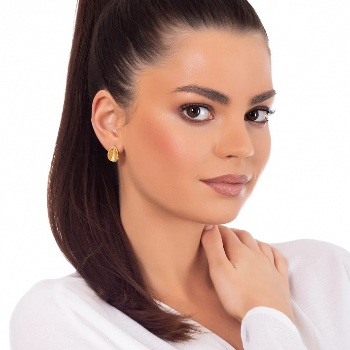 Oxzen ασημένιο σκουλαρίκι επιχρυσωμένο οβάλ με ιδιαίτερο σχήμα