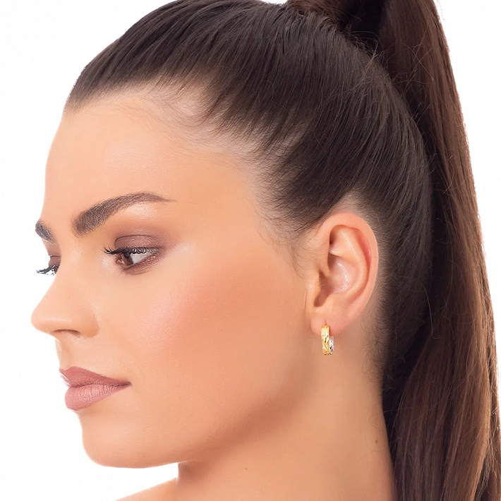 Oxzen σκουλαρίκια κρίκοι ασημένιοι τετραγωνισμένοι two tone