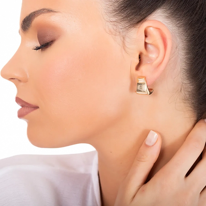 Oxzen σκουλαρίκια κρίκοι ασημένιοι φαρδιοί με ιδιαίτερο σχήμα