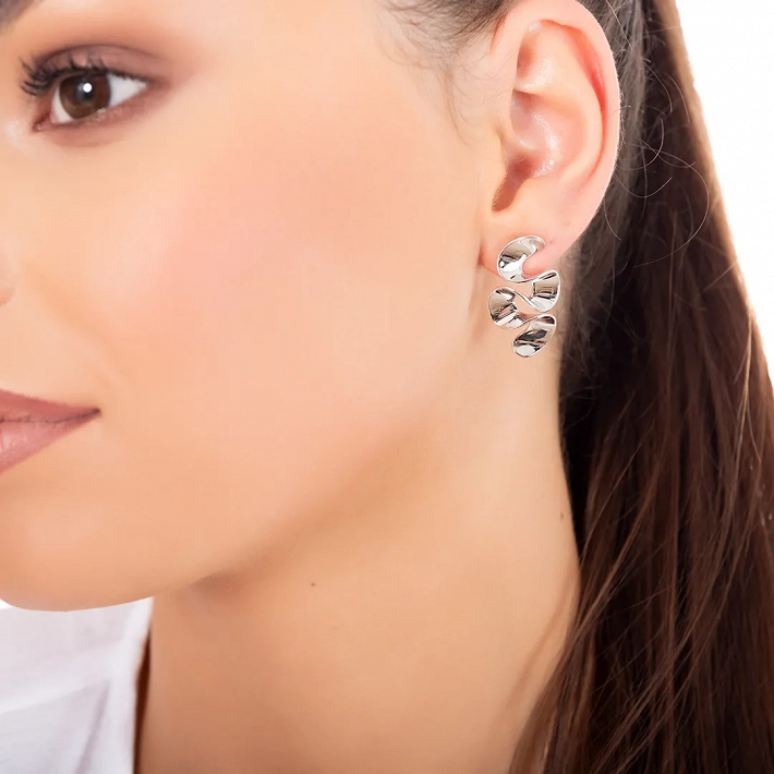 Oxzen σκουλαρίκια κρεμαστά ασημένια με ιδιαίτερο σχήμα