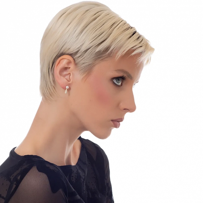 Oxzen ασημένιο σκουλαρίκι με πέρλα και λευκά ζιργκόν