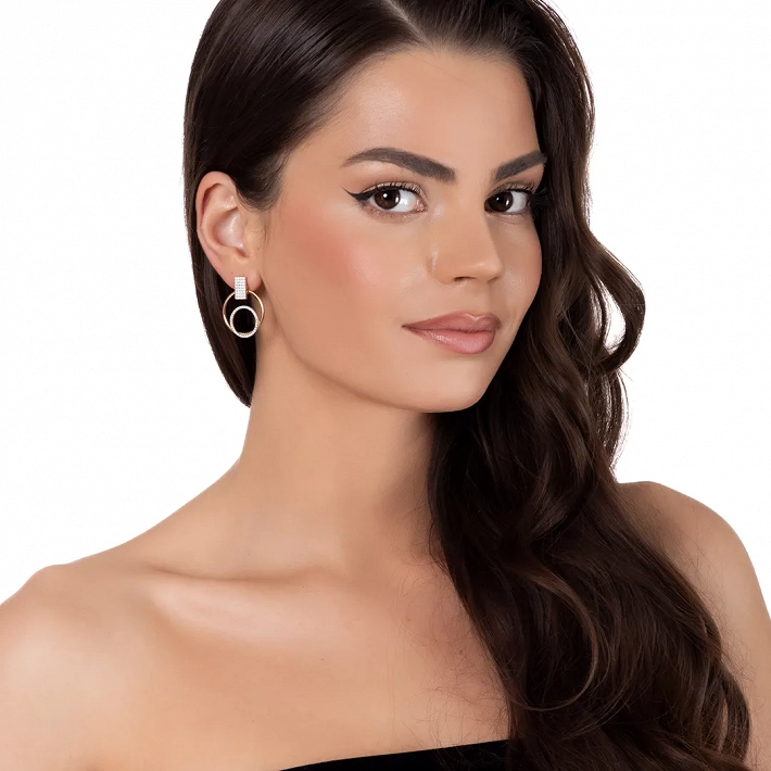 Oxzen σκουλαρίκι ασημένιο επιχρυσωμένο με λευκά ζιργκόν