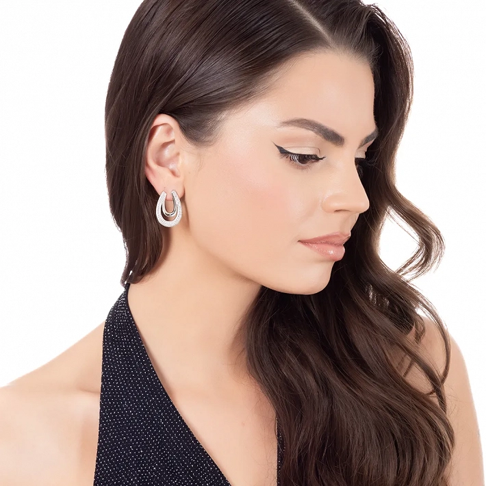 Oxzen σκουλαρίκι ασημένιο με λευκά ζιργκόν