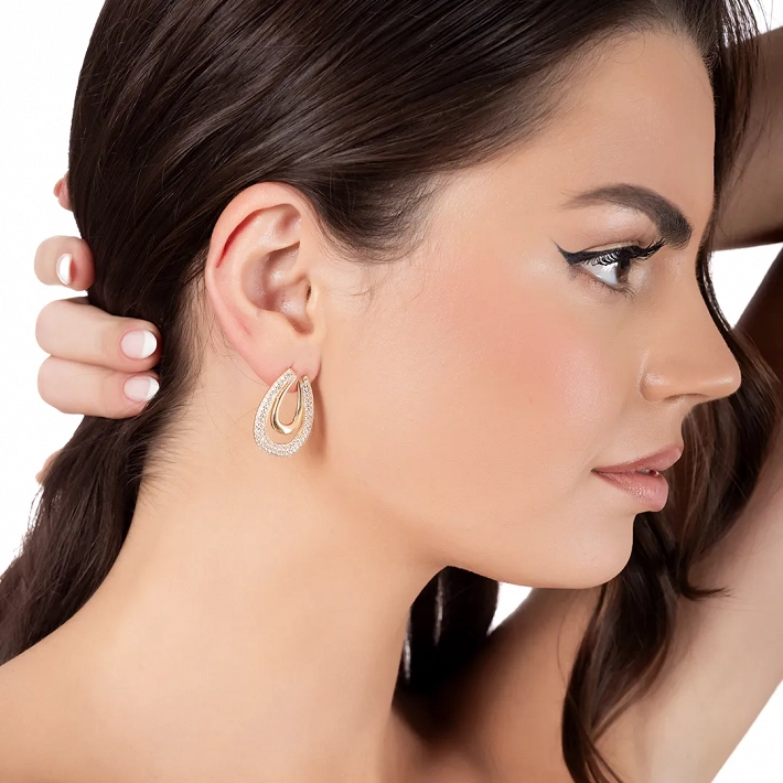 Oxzen σκουλαρίκι ασημένιο με λευκά ζιργκόν