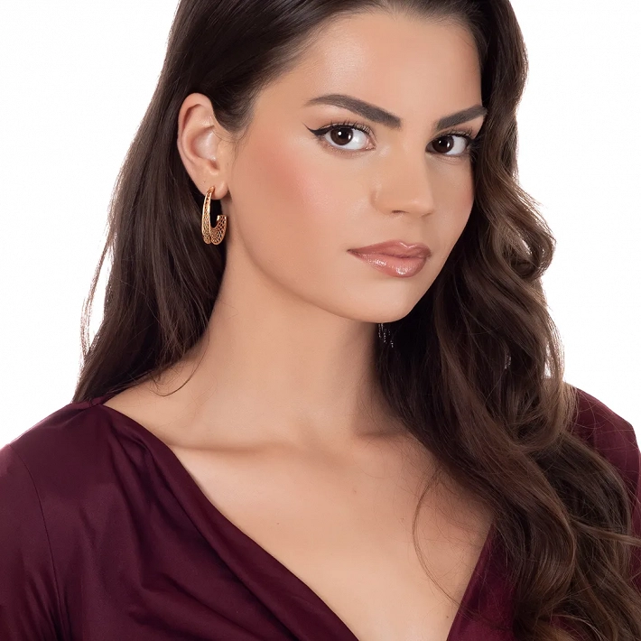 Oxzen σκουλαρίκι ασημένιο κρίκος με ιδιαίτερο σχήμα