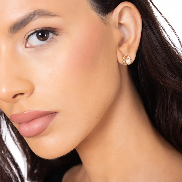 Oxzen ασημένιο σκουλαρίκι επιχρυσωμένο με πέρλα χειροποίητο