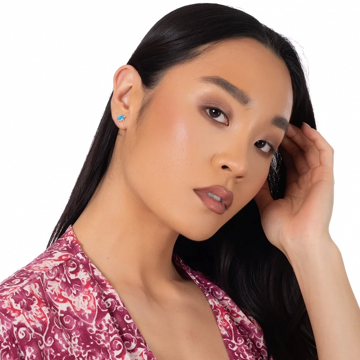 Oxzen ασημένιο σκουλαρίκι καρφωτό χελωνίτσα με γαλάζιο οπάλιο