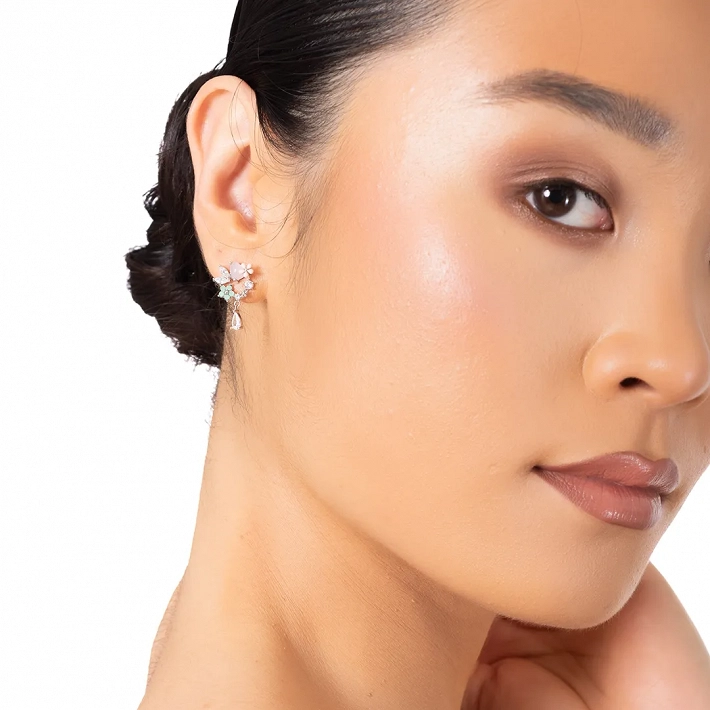 Oxzen ασημένιο σκουλαρίκι στεφανάκι με ημιπολύτιμες πέτρες