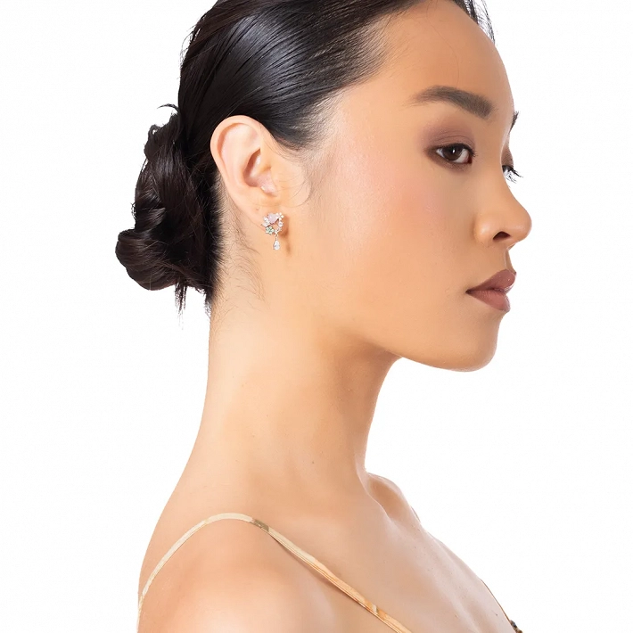 Oxzen ασημένιο σκουλαρίκι στεφανάκι με ημιπολύτιμες πέτρες