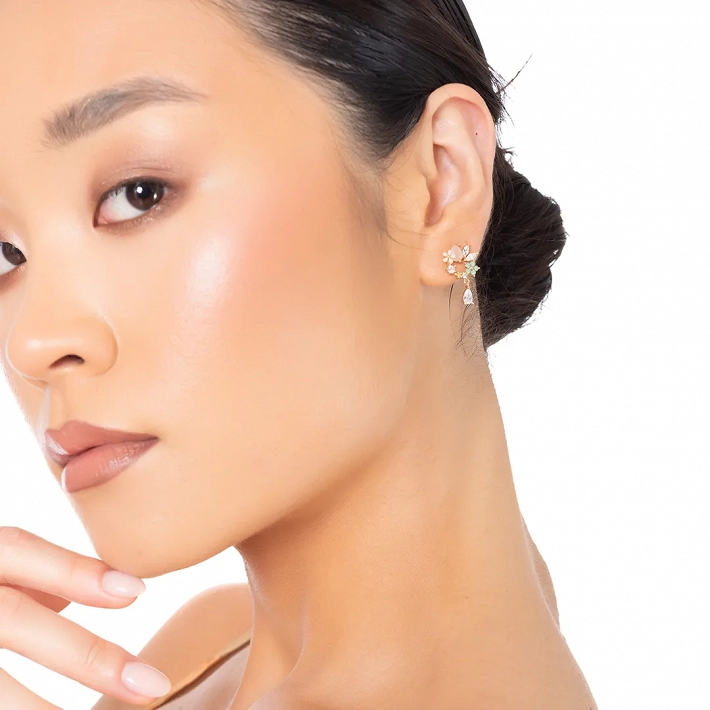 Oxzen ασημένιο σκουλαρίκι στεφανάκι με ημιπολύτιμες πέτρες