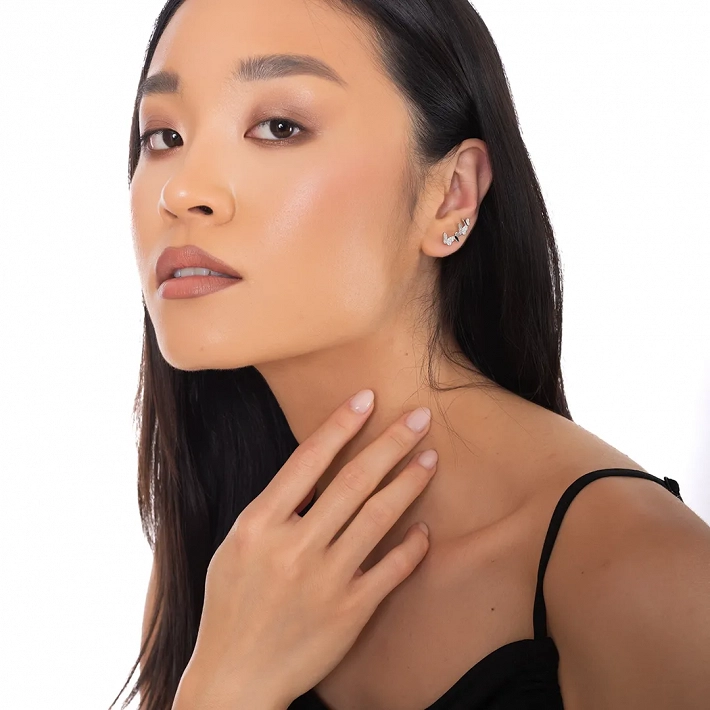 Oxzen σκουλαρίκι ασημένιο ear climber με πεταλούδες