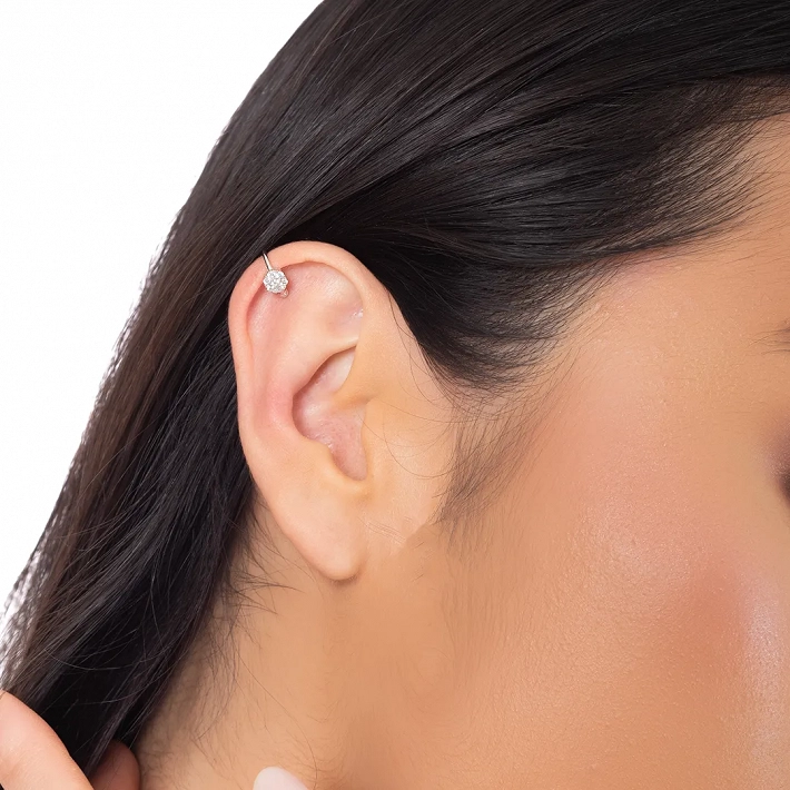 Oxzen σκουλαρίκι ασημένιο Ear Cuff με λευκά ζιργκόν