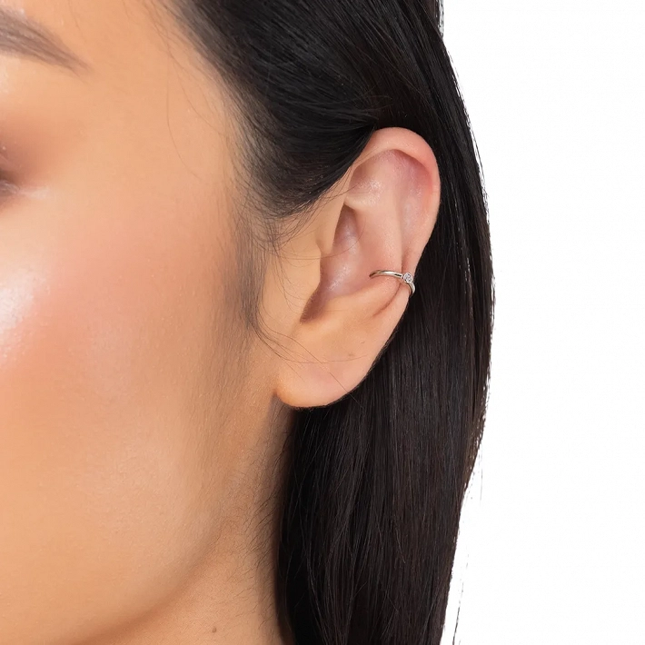 Oxzen σκουλαρίκι ασημένιο Ear Cuff με λευκό ζιργκόν